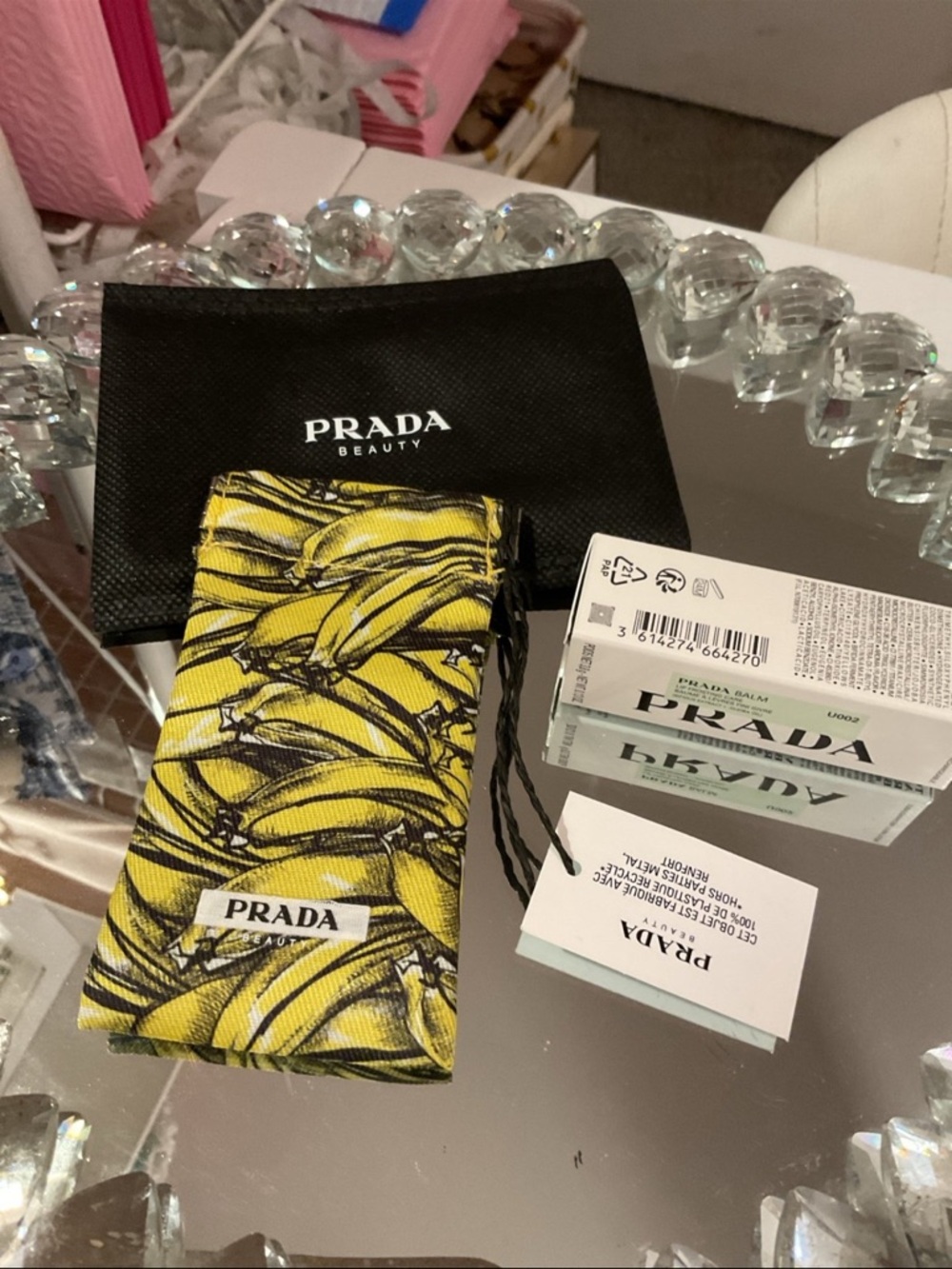 Prada Beauty Yellow Banana Print Pouch and Full Size Lip Balm - Picture 4 of 7